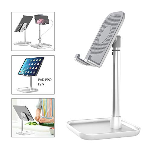 Product Cover Licheers Cell Phone Stand, Height Adjustable Phone Stand for Desk Tablet Stand Compatible with iPad, iPhone, Android Smartphone, Nintendo Switch and More 4-13 inch Devices (White)