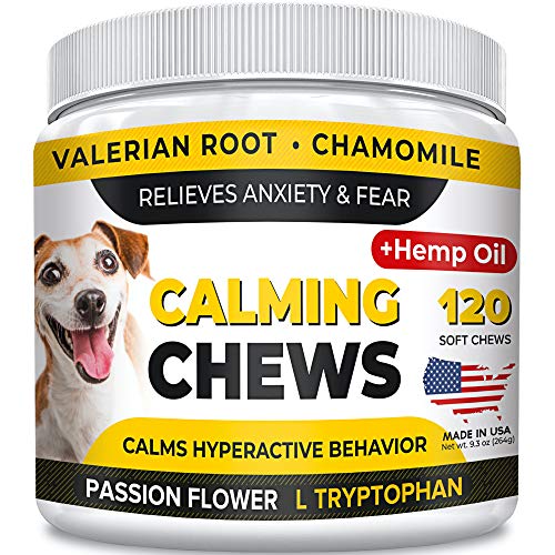 Product Cover Pawesome Hemp Calming Treats for Dogs - 120 Soft Chews - Made in USA with Hemp Oil - Dog Anxiety Relief - Natural Separation Aid - Stress Relief - Fireworks - Storms - Aggressive Behavior - Barking