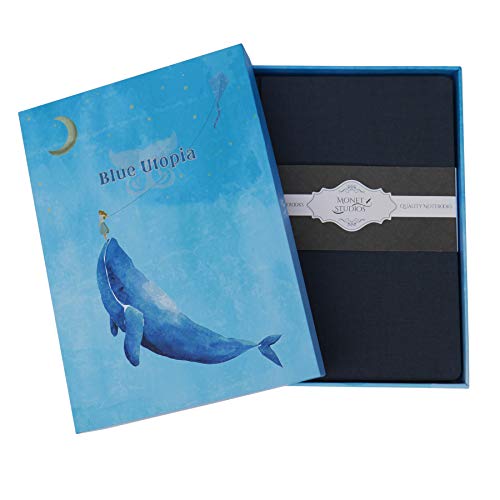 Product Cover A5 Composition Notebook Unlined Plain Colorful Pad Gift Journal For Women Girls - Quality Hardcover Fabric Cover Whales (Blue)