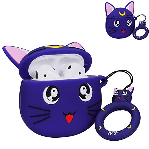 Product Cover Punswan for Airpods 1&2 Case,Cute 3D Cartoon Character Soft Silicone Animal Stylish Cover,Kawaii Fun Cool Keychain Funny Design Skin,Cases with Buckle Holder,for Girls Kids Air pods(Purple Sailor Moon