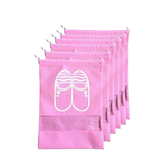 Product Cover Lify Travel Shoe Bags Non-Woven with Rope for Men and Women Large Shoes Storage Packing Pouch Organizers- Green, Pink, Light Grey & Orange - 6 Pair Pack (Pink)