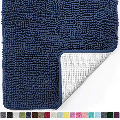 Product Cover Gorilla Grip Original Luxury Chenille Bathroom Rug Mat, 48x24, Extra Soft and Absorbent Shaggy Rugs, Machine Wash and Dry, Perfect Plush Carpet Mats for Tub, Shower, and Bath Room, Navy Blue
