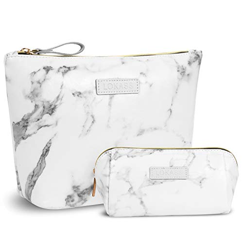Product Cover NiceEbag Large Makeup Bag Small Cosmetic Pouch for Purse Handy Makeup Bags Set Cute Travel Toiletry Organizer for Women, Cosmetics, Make Up Tools, Toiletries (2 in 1,Marble)