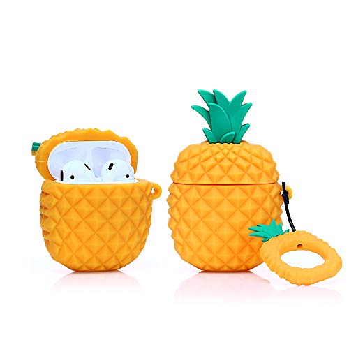 Product Cover LEWOTE Airpods Silicone Case Funny Cute Cover Compatible for Apple Airpods 1&2[Fruit and Vegetable Series][Best Gift for Girls or Couples] (Ananas Yellow)