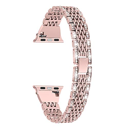 Product Cover OULUCCI Bling Band Compatible for Apple Watch Band Series 4 40mm/ iWatch Series 3 2 1 38mm, Wristband Strap Stainless Steel Metal Bangle Bracelet with Tool (38mm/40mm- Rosegold)
