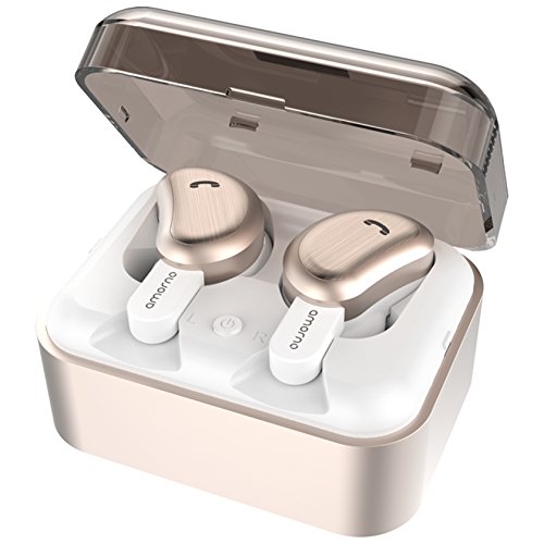 Product Cover AMORNO Wireless Earbuds 5.0 Bluetooth Headphones in-Ear Built-in Mic Ture Wireless Ear Buds Deep Bass Stereo Headsets Sweatproof Noise Cancelling Earphones with Charging Case for Sports(Gold)