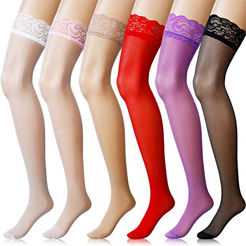 Product Cover 6 Pairs Thick Thigh Highs Lace Stockings Top Stockings Women's Sheer