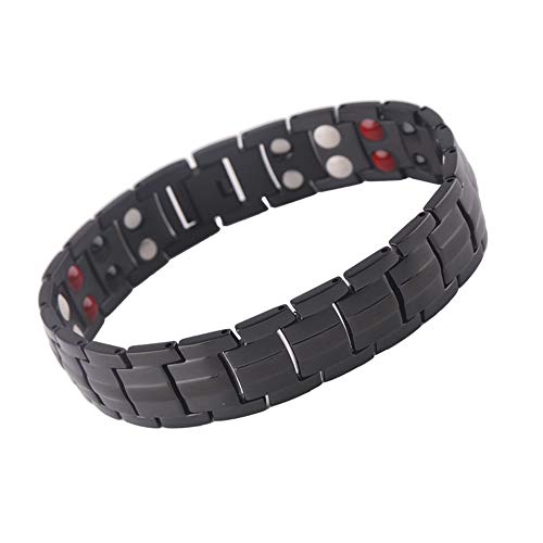 Product Cover Double Magnets Titanium Magnetic Therapy Bracelet Pain Relief for Men Menopause Arthritis and Carpal Tunnel Black Fashion Wristband Cuff Link Gifts for Dad New