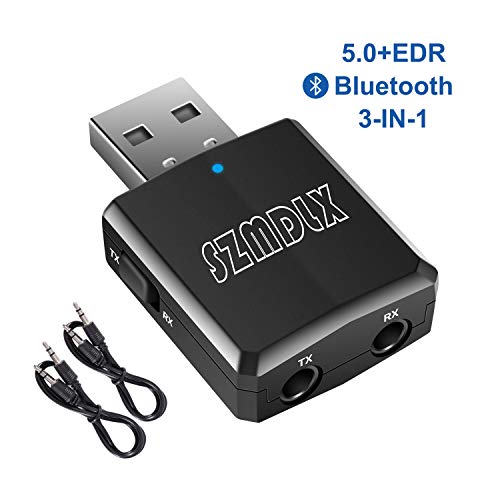 Product Cover SZMDLX USB Bluetooth 5.0 Transmitter Receiver 3 in 1, HiFi Wireless Audio Adapter, Bluetooth 5.0 EDR Adapter with 3.5mm AUX for Car TV Headphones PC Home Stereo, USB Power Supply, Plug and Play