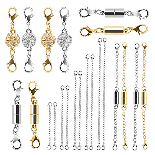 Product Cover 22Pcs Magnetic Jewelry Clasps, Weapow Unique Stainless Gold Silver Rhinestone Ball Lobster Chain Necklace Closures Extenders Kit for Bracelet