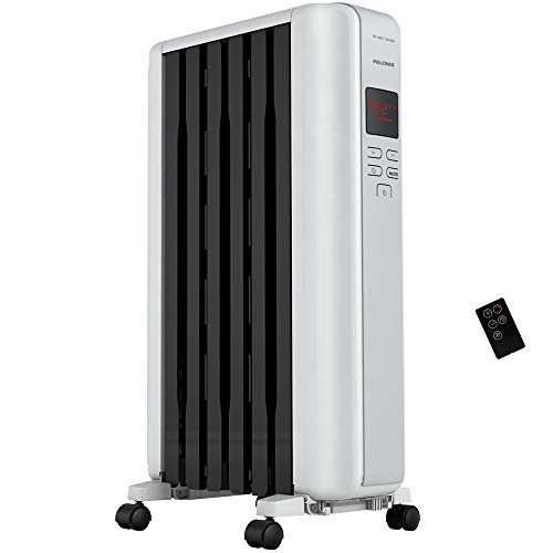 Product Cover PELONIS Space Heater in Steel Cover, Portable Oil Heater with Thermostat, 24Hr Auto On/Off Timer, Remote, Oil Filled Radiator Full Room Heater with Tip Over & Overheat Protection for Indoor Use
