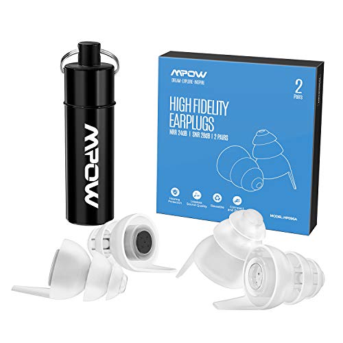 Product Cover Mpow High Fidelity Earplugs, SNR 28dB Concert Ear Plugs, Noise Reduction Music Earplugs for Musicians, DJ's, Drummers, Festival, Nightclub (Aluminum Carry Case Included)- White&Black