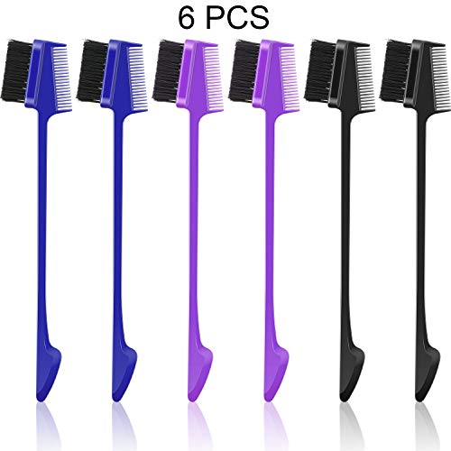 Product Cover 6 Pieces Hair Edge Brush Eyelash Comb Edge Control Brush Comb Double Same Sided Hair Comb (Black, Purple, Blue)