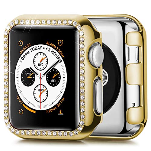 Product Cover JuQBanke Compatible with Apple Watch Case 44mm, TPU Bumper Protective Cover Women Girl Bling Shiny Crystal Rhinestone Diamond Screen Protector Compatible for iWatch Series 5/4(Gold,44mm)