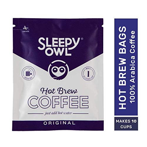 Product Cover Sleepy Owl Hot Coffee Brew Bags (Original) | Set of 10 Filter bags for Hot Coffee | 100% Arabica Beans | 5-Minute Brew - just add hot water | No Sugar, No preservatives | Proprietary Coffee Bags | Sourced directly from Chikmagalur | Freshly
