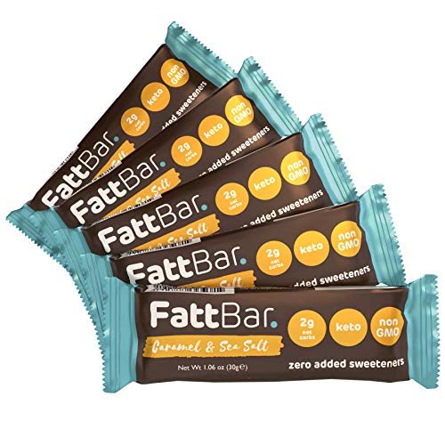 Product Cover FattBar Keto Super Fats Bar (Caramel & Sea Salt, 5-Pack) | Natural and Delicious Keto Snacks | Low Net Carb, High Fiber, Low Sugar, Keto, Gluten Free, Sweetener Free, Vegan, Non-GMO