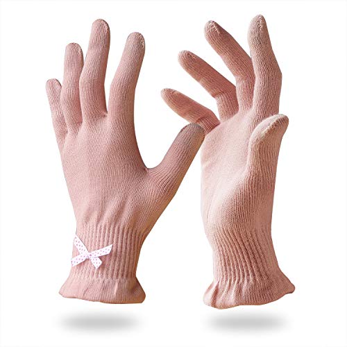 Product Cover EvridWear 6 Pr/Pack Beauty Cotton Gloves with Touchscreen Fingers for SPA, Eczema, Dry Hands, Hand Care, Day and Night Moisturizing,3 Sizes in Feather or Light Weight (XS, Light Weight Pink Color)