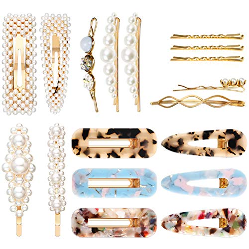 Product Cover Ryalan Fashion Hair Clips Set Artificial Pearl Hair Clips Hair Pins Acrylic Resin Barrettes Decorative Gold Bobby Pins for Women Girls and Ladies Headwear Hair Accessories Styling Tools (18 Pcs)