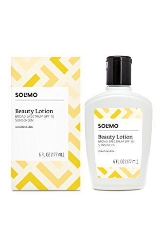 Product Cover Amazon Brand - Solimo Beauty Lotion for Sensitive Skin, Broad Spectrum SPF 15 Sunscreen, 6 Fluid Ounce