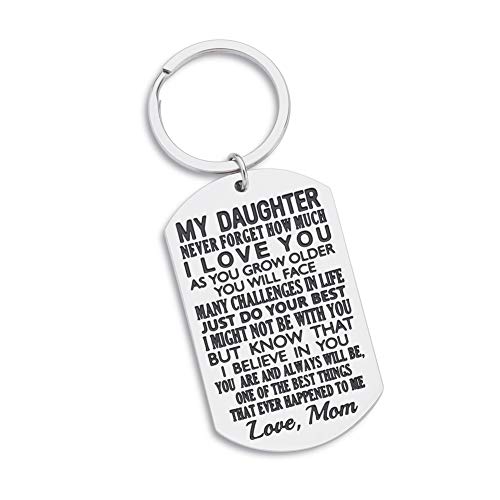 Product Cover Daughter Gift from Mom Inspirational Keychain Gift for Teen Girl Women Inspirational Gift to Daughter from mom Mather in Law Stepmom-Never Forget How Much i Love You