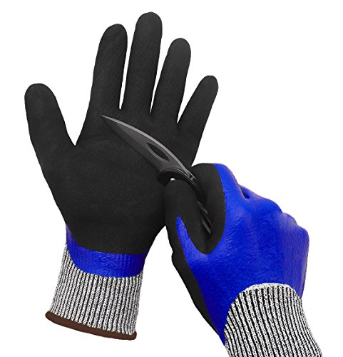 Product Cover Waterproof Work Gloves, Cut Resistant Liner Safety Gloves, Double Coating Superior Grip Durable for Kitchen Fishing Cleaning Garden Garage Auto Mechanic Multipurpose.