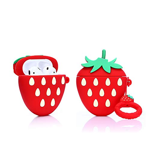 Product Cover LEWOTE Airpods Silicone Case Funny Cute Cover Compatible for Apple Airpods 1&2[Fruit and Vegetable Series][Best Gift for Girls or Couples] (3D Strawberry)