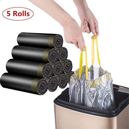 Product Cover Drawstring Garbage Bags, Durable Leak-Proof Trash Bags, 4-6 Gallon Strong Rubbish Bags Wastebasket Liners for Home, Office 60 Counts/5 Rolls (Black)