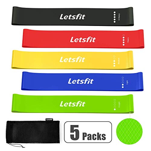 Product Cover Letsfit Resistance Loop Bands, Resistance Exercise Bands for Home Fitness, Stretching, Strength Training, Physical Therapy, Natural Latex Workout Bands, Pilates Flexbands, 12