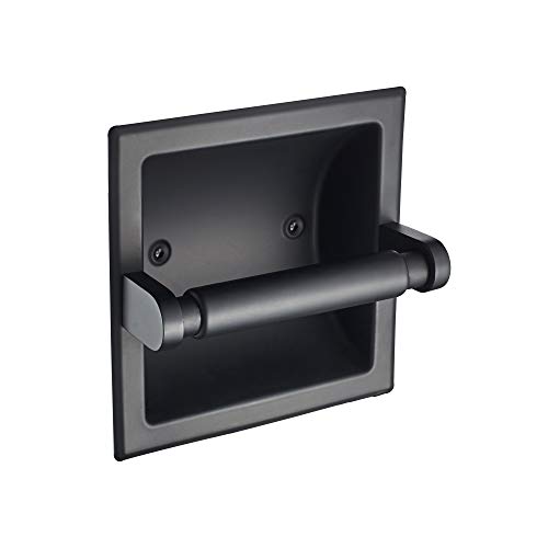 Product Cover JunSun Matte Black Recessed Toilet Paper Holder Wall Toilet Paper Holder Tissue Paper Roll Holder All Stainless Steel Construction - Rear Mounting Bracket Included