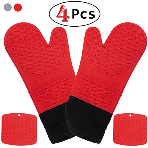 Product Cover HmiL-U Oven Mitts | Pot Holders-1 Pair Extra Long Heat Resistant up to 500 F Cooking Gloves with 2 hot Pot Holder for Kitchen, Cooking, Baking,BBQ