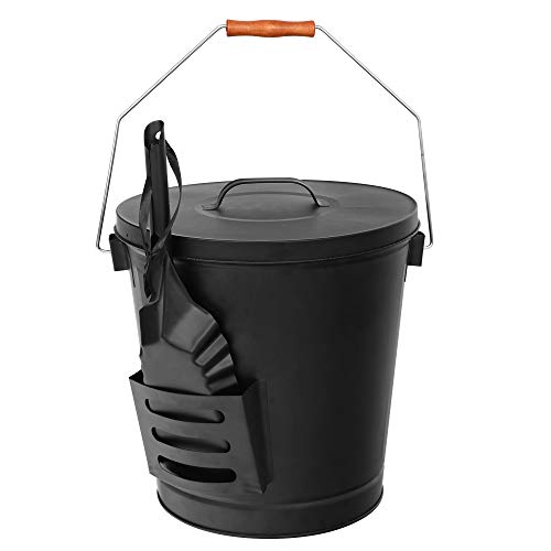 Product Cover F2C 5.15 Gallon Ash Bucket with Lid and Shovel Galvanized Iron Ash Pail for Fireplace, Fire Pits, Wood Burning Stoves