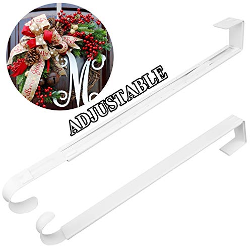Product Cover HEYHOUSE Wreath Hanger,Christmas Wreath Hanger for Front Door Adjustable from 14.9-25 Inches, Larger Door Wreath Hanger Festival Wreaths,White Decorations Hook