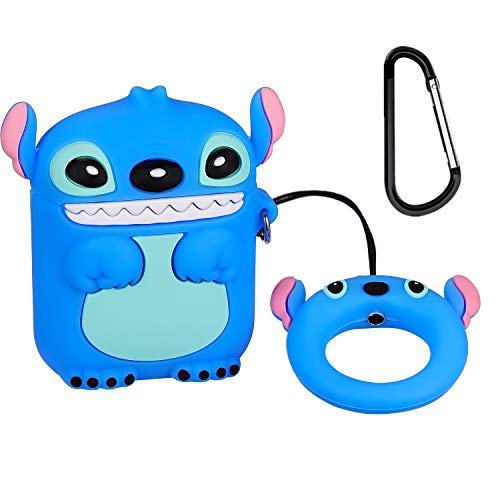 Product Cover Logee 3D Stitch Case for Airpods 1&2,Cute Character Silicone 3D Funny Cartoon Airpod Cover,Soft Kawaii Fun Cool Animal Skin Kits with Carabiner,Unique Cases for Girls Kids Teens Women Air pods