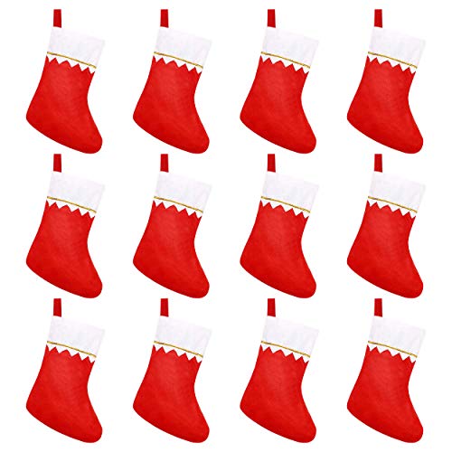 Product Cover CCINEE 12pcs Felt Christmas Stockings for Christmas Fireplace Hanging Stocking Red Non-Woven Fabric with Golden Trim