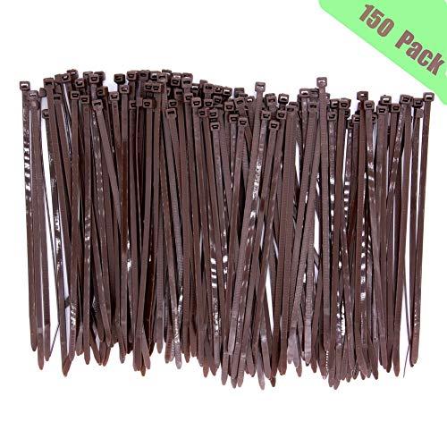 Product Cover Upgrade 150 Pieces Wide Strong 8 Inch Dark Brown Cable Zip Ties, Heavy Duty 50 LBS Handheld Typical Zip Ties for Fence Fastener, Wood Brown Color Plant Gardening Tools, UV Resistant Outdoor Use