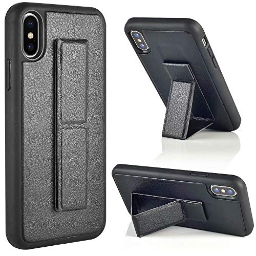 Product Cover ZVEdeng iPhone Xs Max Case, iPhone Xs Max Case with Stand, Vertical and Horizontal Stand Hand Strap Case Slim Protective Kickstand Finger Strap Case Cover for Apple iPhone Xs Max 6.5'' Black