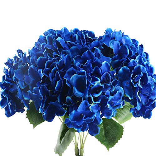 Product Cover NAHUAA 2PCS 5 Heads Artificial Silk Hydrangea Flowers Arrangements Large Fake Floral Bundles Home Wedding Bouquet Table Centerpieces Party Decoration (Royal Blue)