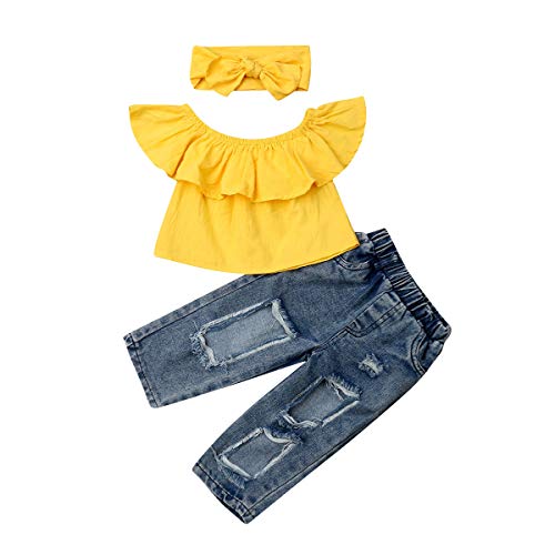 Product Cover citgeett Toddler Baby Girls Denim Outfits Off Shoulder Tube Top+Ripped Jeans Pants Set Kids Summer Clothes
