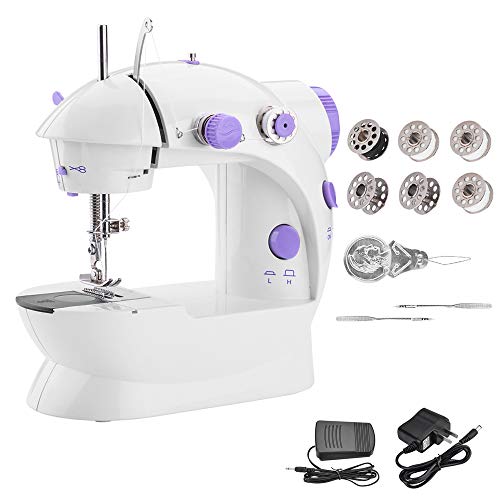Product Cover Portable Sewing Machine WADEO Mini Sewing Machine with Adjustable 2-Speed Double Thread Electric Crafting Mending Machine with Cutter and Foot Pedal for Household, Travel, Double Use for Power