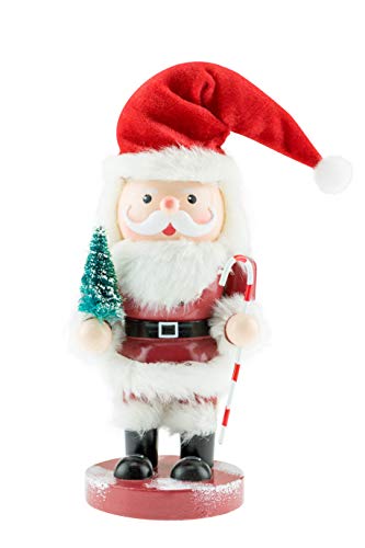 Product Cover Clever Creations Animated Wooden Santa Nutcracker | Cute Santa Holding a Tiny Tree and Candy Cane While Standing on a Maroon Base | Perfect Christmas Holiday Decor | Stands at 11