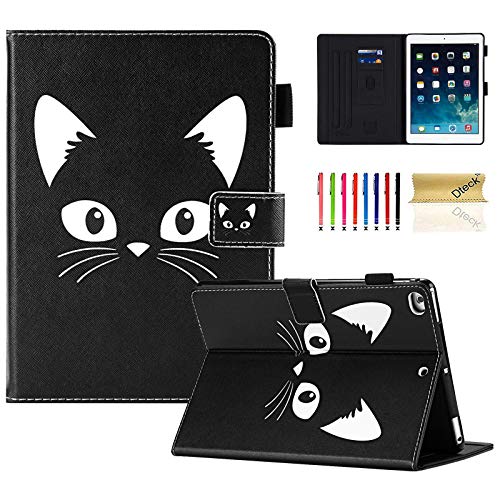 Product Cover iPad 9.7 inch 2018 2017 Case/iPad Air Case/iPad Air 2 Case, Dteck PU Leather Folio Smart Cover with Auto Sleep Wake Multiple Stand Wallet Case for Apple iPad 6th / 5th Gen,iPad Air 1/2, Black Cat