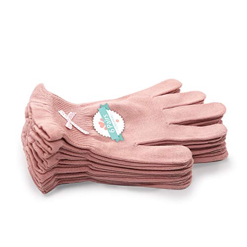 Product Cover EvridWear Beauty Cotton Gloves with Touchscreen Fingers for SPA, Eczema, Dry Hands, Hand Care, Day and Night Moisturizing, 3 Sizes in Feather or Light Weight (6 pair XS, Feather Weight Pink Color)