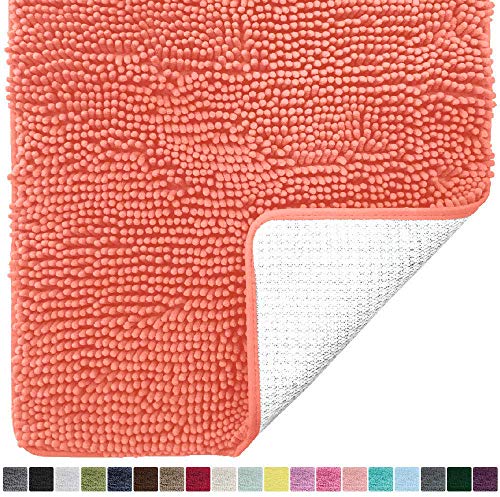 Product Cover Gorilla Grip Original Luxury Chenille Bathroom Rug Mat, 36x24, Extra Soft and Absorbent Shaggy Rugs, Machine Wash and Dry, Perfect Plush Carpet Mats for Tub, Shower, and Bath Room, Coral