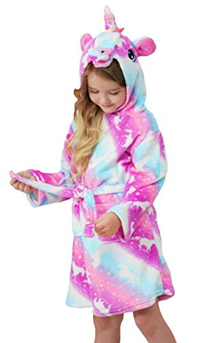 Product Cover Soft Unicorn Hooded Bathrobe Sleepwear - Unicorn Gifts for Girls (8-9 Years, Pink Galaxy Unicorns)
