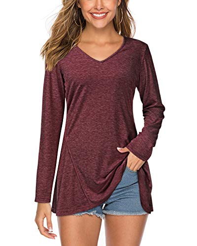 Product Cover KILIG Women's Long Sleeve V Neck Casual Flare Tunic Shirt Tops Blouse(Wine, S)