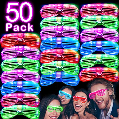 Product Cover 50 Pack LED Glasses Light Up Sunglasses Glow in The Dark 2020 New Year Party Supplies Shutter Shades Rave Neon Flashing Glasses Carnival Led Eyeglasses for Adults Kids Birthday Party Favor