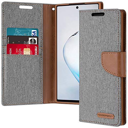 Product Cover Goospery Canvas Wallet for Samsung Galaxy Note 10 Plus Case (2019) Denim Stand Flip Cover (Gray) NT10P-CAN-GRY