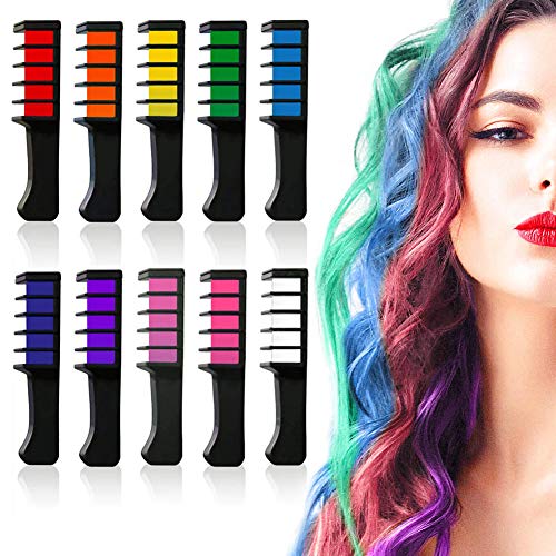 Product Cover 10 Color Temporary Bright Hair Chalk Comb Set - Birthday Gifts Halloween Costume Cosplay Party Favors for Girls Kids Adults