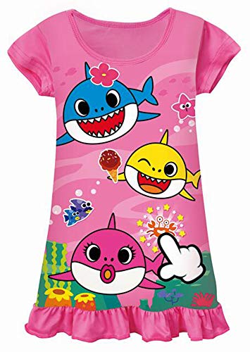 Product Cover AOVCLKID Toddler Girls Baby Princess Pajamas Shark Cartoon Print Nightgown Dress (Rose,90/1-2Y)