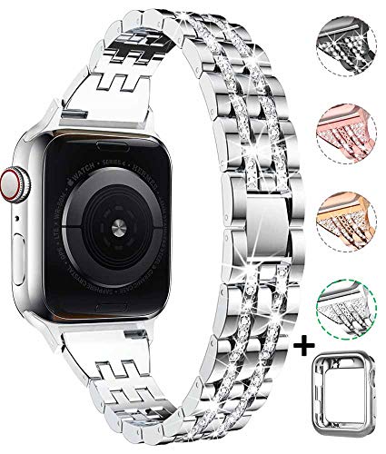 Product Cover Compatible with Apple Watch Band with Case 38mm 40mm 42mm 44mm for Women, CTYBB Rhinestone Metal Jewelry Wristband Strap Replacement for iWatch Bracelet Series 5/4/3/2/1